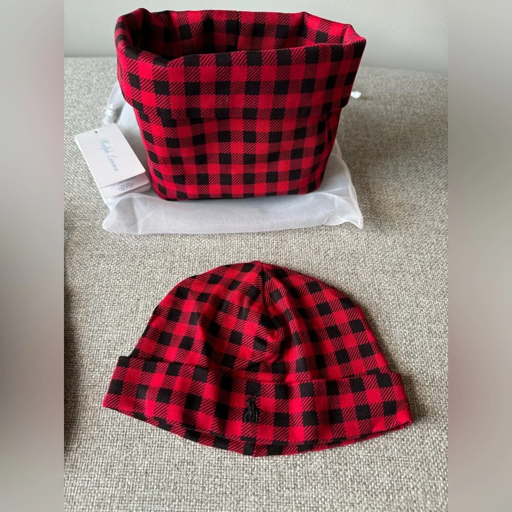 New Baby Ralph Lauren Plaid Footie,Hat,Bib & Bag Gift Set